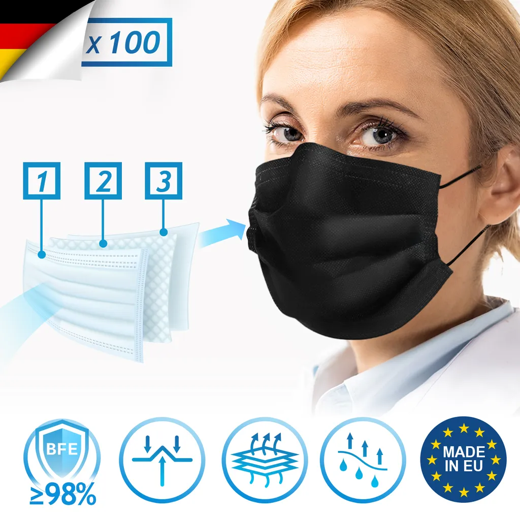 Virshields® Medizinischer Mundschutz - Typ IIR, BFE 99,98%/VFE 99,6%, DIN EN 14683, EU, 50-2000 STK, 3-lagig, Farbwahl - OP Masken, Mund Und Nasenschutz, Einweg Gesichtsmaske, Einwegmasken 4 Virshields® Medizinischer Mundschutz - Typ IIR, BFE 99,98%/VFE 99,6%, DIN EN 14683, EU, 50-2000 STK, 3-lagig, Farbwahl - OP Masken, Mund Und Nasenschutz, Einweg Gesichtsmaske, Einwegmasken – Bild 2