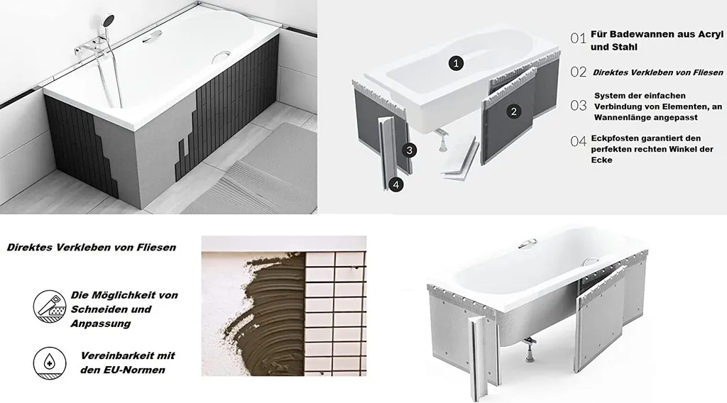 BADLAND Badewanne Rechteck Intrica SLIM 170x75 Rand 15mm Mit Ablaufgarnitur, Füßen Und Styroporverkleidung Mit Ablage 4cm GRATIS 6 BADLAND Badewanne Rechteck Intrica SLIM 170x75 Rand 15mm Mit Ablaufgarnitur, Füßen Und Styroporverkleidung Mit Ablage 4cm GRATIS – Bild 4