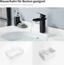 Homelody Wasserfall Wasserhahn Bad Schwarz Matt Waschtischarmatur, Konkaves Wasserfall Design Einhebelmischer Waschbeckenarmatur Aus Edelstahl Wasserhahn -Vidailo Verkaufe b8db88cab23de7b7bae92fcd6ac06405