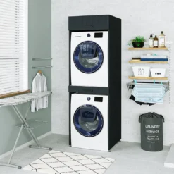 Roomart - Waschmaschinenschrank Für Trockner & Waschmaschine - Mit Ausziehbrett - Weiß - Schwarz Eiche: Weiß / + Ohne Klappschrank -Vidailo Verkaufe bd85177128bf811f1e86b8d1bdf892fb