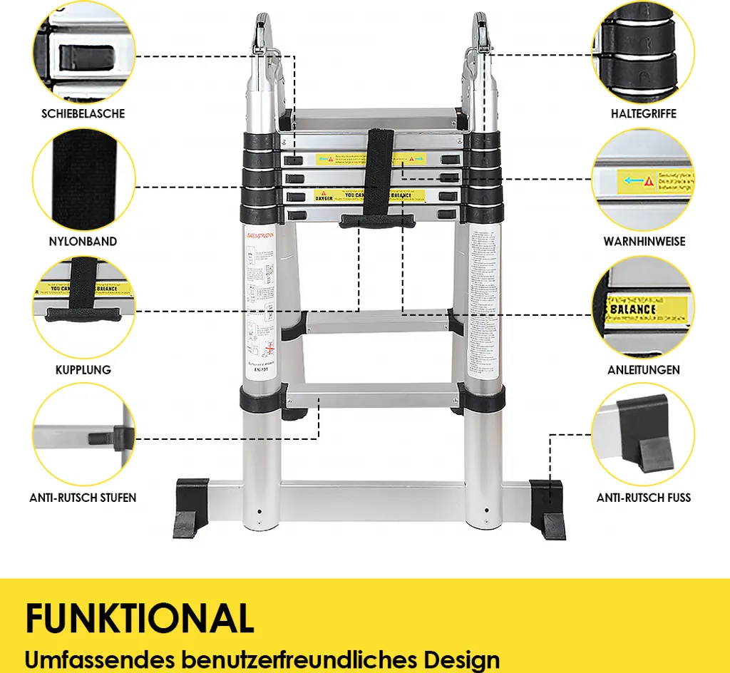 Lospitch Teleskopleiter Mehrzweckleitern Stehleiter Mehrzweckleiter Klappleiter 2.5+2.5m 5M Multifunktionsleiter Klappbar 6 Lospitch Teleskopleiter Mehrzweckleitern Stehleiter Mehrzweckleiter Klappleiter 2.5+2.5m 5M Multifunktionsleiter Klappbar – Bild 4
