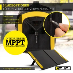 Craftfull Powerstation Adventure CP-600 Schwarz/Gelb, 595 Wh, 600 Watt, Tragbar, Lithium-Akku, Steckdose, USB -Vidailo Verkaufe bea4058306c79696cefa86b8e8603551