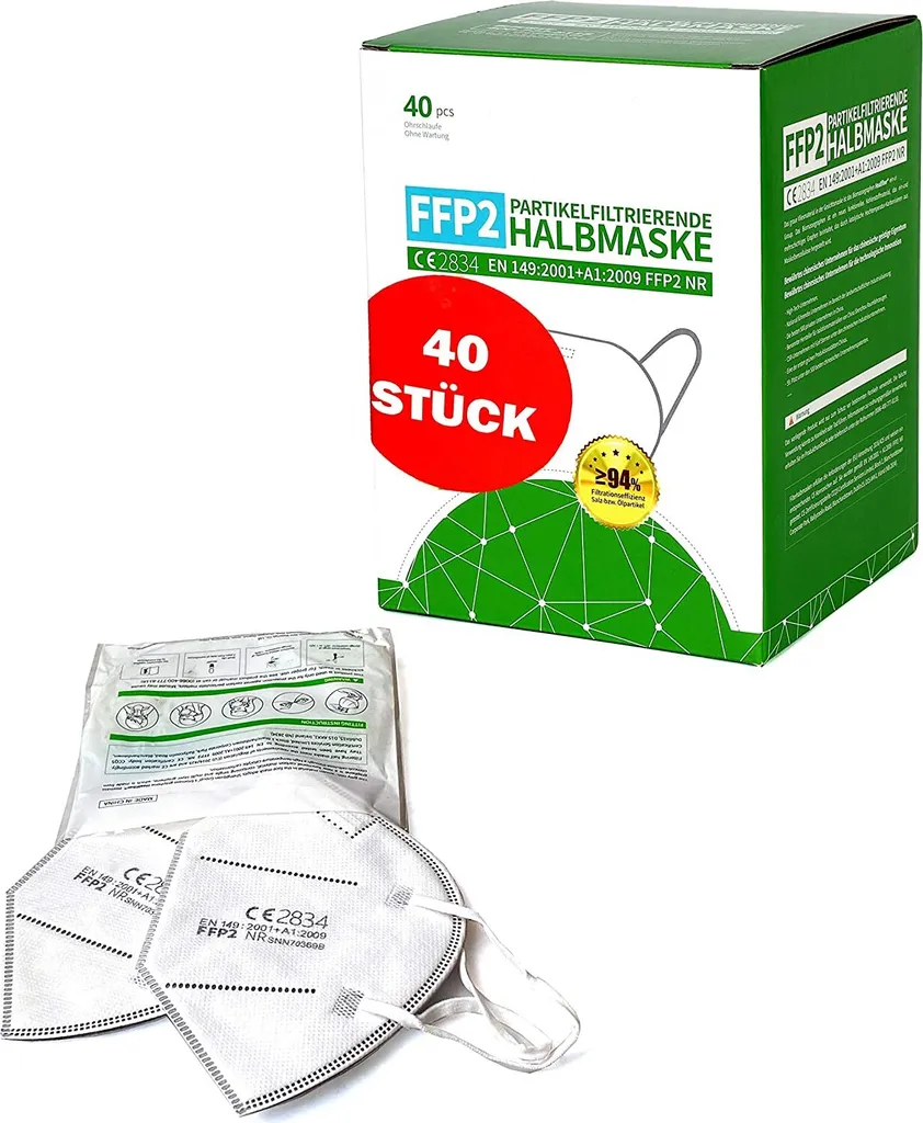 40 Stück - FFP2 Maske, Atemschutzmaske, CE2834, EN149:2001+A1:2009 FFP2 NR 4 40 Stück - FFP2 Maske, Atemschutzmaske, CE2834, EN149:2001+A1:2009 FFP2 NR – Bild 2