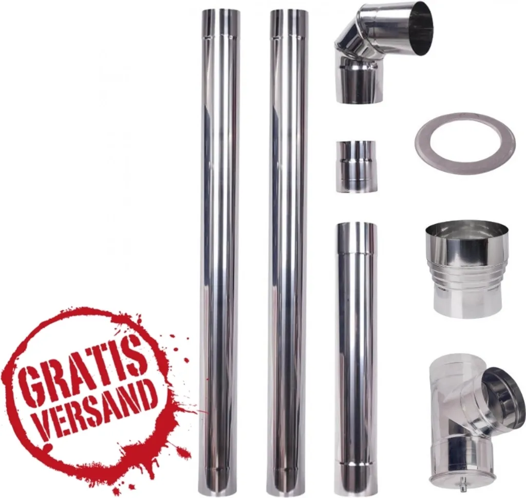 Schornstein Bausatz Für Pelletofen, Edelstahl AISI 304, 80-150mm 3 Schornstein Bausatz Für Pelletofen, Edelstahl AISI 304, 80-150mm