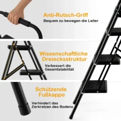 COSTWAY Trittleiter 3 Stufen Stehleiter, Klappleiter Bis 150kg, Klapptritt Klappbar, Leiter Mit Rutschfester Handlauf & Plattform, Metall Haushaltsleiter, Für Zuhause Büro Garage, Schwarz -Vidailo Verkaufe c2fea50a344c08b6ed37036162f6ea66
