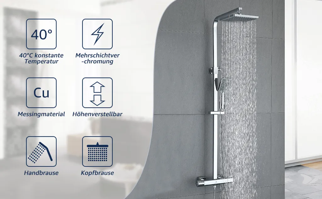 Duschsystem Mit Thermostat Regendusche Duschset Inkl. Duschkopf Handbrause Und Duschstange Duschsäule Für Dusche Duscharmatur 12 Duschsystem Mit Thermostat Regendusche Duschset Inkl. Duschkopf Handbrause Und Duschstange Duschsäule Für Dusche Duscharmatur – Bild 10