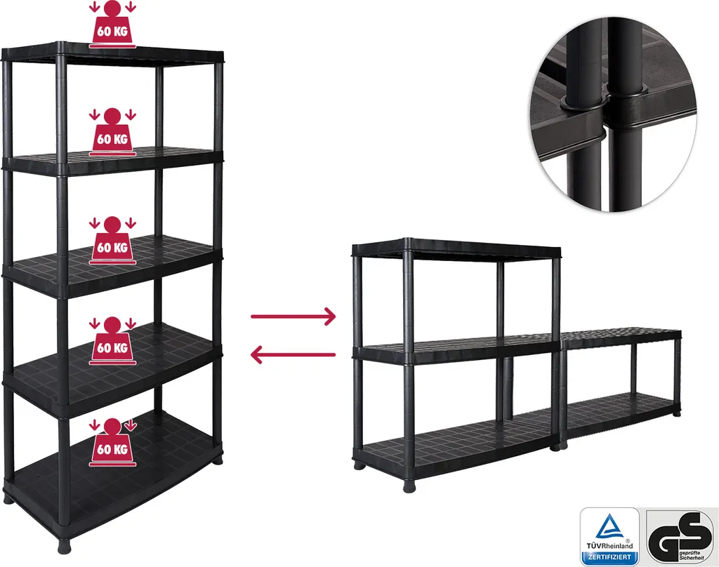 2 X Kreher XL Schwerlastregal "Optimo" Mit 5 Böden In Schwarz 5 2 X Kreher XL Schwerlastregal "Optimo" Mit 5 Böden In Schwarz – Bild 3