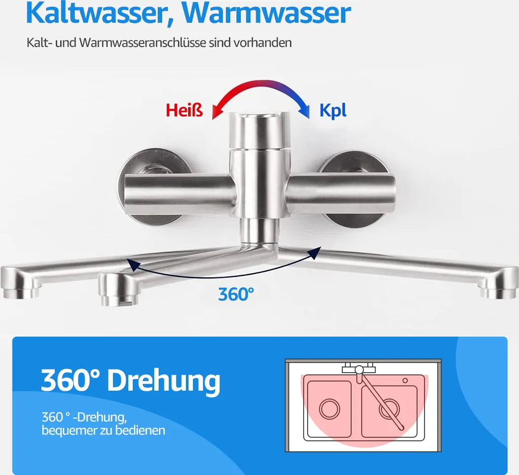 CMYBABEE Küchenarmatur Wannenarmatur Badarmatur, Wandmischbatterie, Wanneneinlauf 34 Cm Lang Mit Umstellventil, Duschbatterie, Einhebel-Brausebatterie Für Die Dusche Im Badezimmer, 304 Edelstahl 6 CMYBABEE Küchenarmatur Wannenarmatur Badarmatur, Wandmischbatterie, Wanneneinlauf 34 Cm Lang Mit Umstellventil, Duschbatterie, Einhebel-Brausebatterie Für Die Dusche Im Badezimmer, 304 Edelstahl – Bild 4