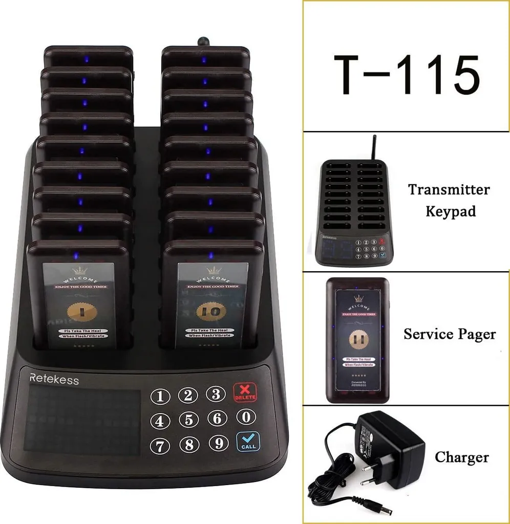 Retekess T115 Pager System, Kundenrufsystem, 99 Kanal Keypad Sender Mit 18 Wiederaufladbare Pager In Bars Privatklinik Restaurant Hotel 9 Retekess T115 Pager System, Kundenrufsystem, 99 Kanal Keypad Sender Mit 18 Wiederaufladbare Pager In Bars Privatklinik Restaurant Hotel – Bild 7