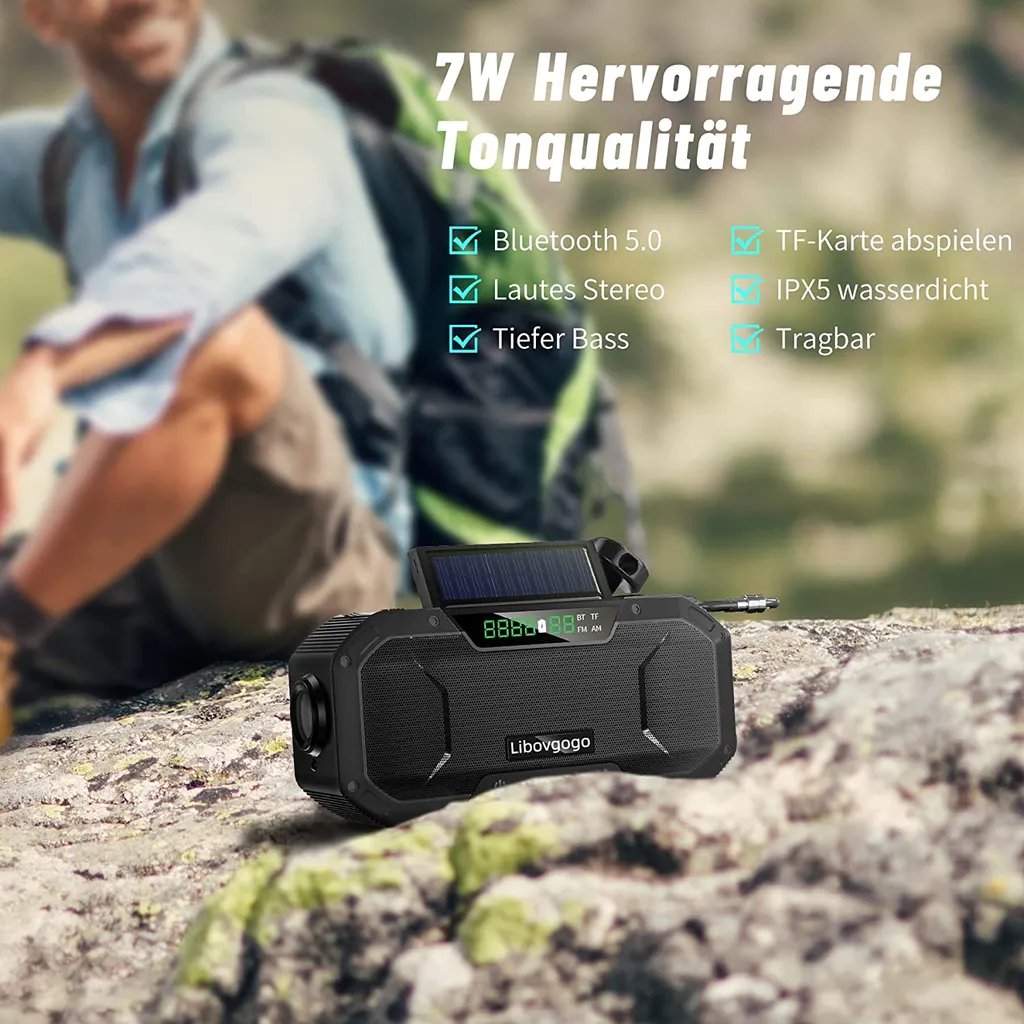Kurbelradio Tragbares Solarradio Notfall-AM-FM-Radio Mit USB-Telefonladefunktion, LED-Taschenlampe Und 5000-mAh-Akku Für Outdoor-Camping,blau 4 Kurbelradio Tragbares Solarradio Notfall-AM-FM-Radio Mit USB-Telefonladefunktion, LED-Taschenlampe Und 5000-mAh-Akku Für Outdoor-Camping,blau – Bild 2
