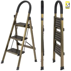 Craftfull Stehleiter CF-134A Champagner Edition Klappleiter 3 Stufen, Gummierte Standfüße, Alu Leiter Aluminiumleiter Aluleiter Mehrzweckleiter Multifunktionsleiter Haushaltsleiter Leiter