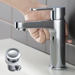 Chrom Waschtischarmatur Mit Zugstange, Wasserhahn Bad Mit Ablaufgarnitur Waschbecken, Mischbatterie Waschbecken