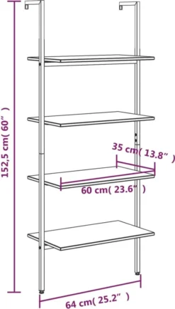 VidaXL Anlehnregal Mit 4 Ablagen Dunkelbraun Und Schwarz 64x35x152,5cm -Vidailo Verkaufe cf43bdf88ac8fd2d205c297652f47322