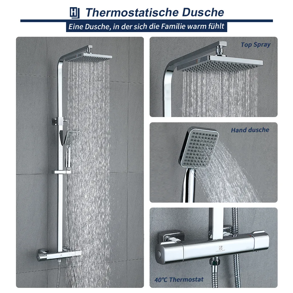 Duschsystem Mit Thermostat Regendusche Duschset Inkl. Duschkopf Handbrause Und Duschstange Duschsäule Für Dusche Duscharmatur 4 Duschsystem Mit Thermostat Regendusche Duschset Inkl. Duschkopf Handbrause Und Duschstange Duschsäule Für Dusche Duscharmatur – Bild 2