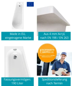 Calmwaters® Raumsparende Eckbadewanne 160x70 Cm, Set Mit Acrylwanne Essential Small, Wannenfüße, Ab- Und Überlaufgarnitur, Platzsparende Badewanne Rechter Ausführung, 160 X 70 Cm, Weiß, 99000326 -Vidailo Verkaufe cfe480cfccb9b1691c661fa518da716a