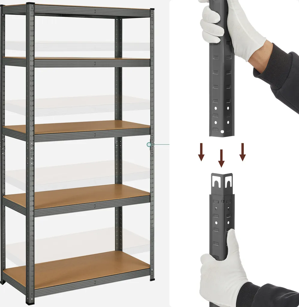 SONGMICS Schwerlastregale, 2er Set, Kellerregale, Lagerregale, 180 X 90 X 40 Cm, Steckregale, Jeweils Bis 875 Kg Belastbar Und 5 Verstellbare Ablagen, Verstärktes Stahlgestell, Grau GLR040G02 8 SONGMICS Schwerlastregale, 2er Set, Kellerregale, Lagerregale, 180 X 90 X 40 Cm, Steckregale, Jeweils Bis 875 Kg Belastbar Und 5 Verstellbare Ablagen, Verstärktes Stahlgestell, Grau GLR040G02 – Bild 6