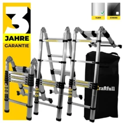 Craftfull ALU LEITER - Teleskopleiter CF-102A - Klappleiter - Stehleiter - Multi Mehrzweckleiter - (2 X 2.5 Meter (Total 5 Meter)
