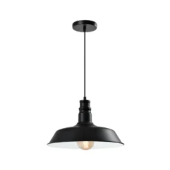 QUVIO Hängelampe Retro - Lampen - Deckenlampen - Beleuchtung - Deckenlampen - Küchenlampen - Lampe - Vintage - E27-Fassung - Mit 1 Licht - Für Den Innenbereich - Aluminium - D 36 Cm - Schwarz Und Weiß
