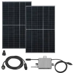 Juskys Balkonkraftwerk 600 W / 820 W Solaranlage Komplettset Photovoltaik Anlage Steckerfertig - Wechselrichter, Kabel & WLAN - Monokristallin 2x 410 Watt