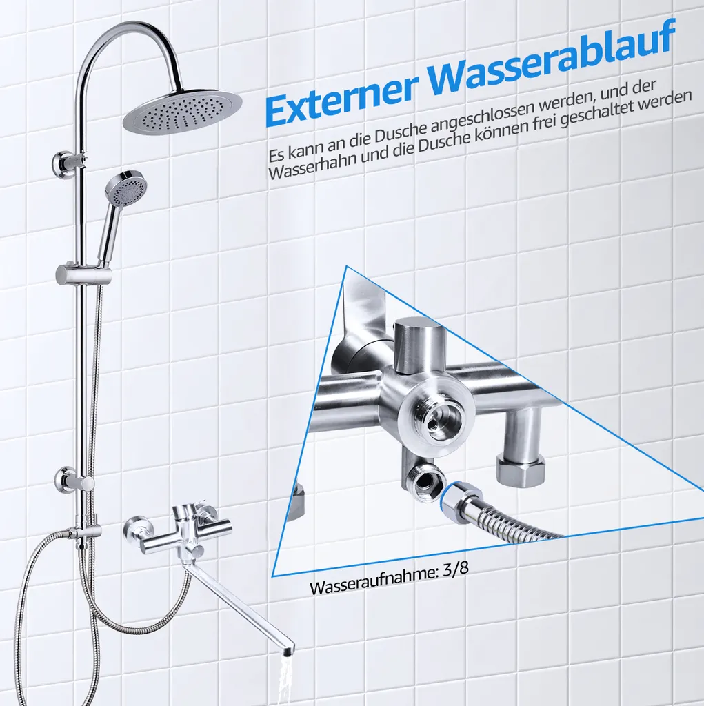 CMYBABEE Küchenarmatur Wannenarmatur Badarmatur, Wandmischbatterie, Wanneneinlauf 34 Cm Lang Mit Umstellventil, Duschbatterie, Einhebel-Brausebatterie Für Die Dusche Im Badezimmer, 304 Edelstahl 7 CMYBABEE Küchenarmatur Wannenarmatur Badarmatur, Wandmischbatterie, Wanneneinlauf 34 Cm Lang Mit Umstellventil, Duschbatterie, Einhebel-Brausebatterie Für Die Dusche Im Badezimmer, 304 Edelstahl – Bild 5