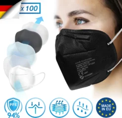 Virshields® FFP2 Mundschutz Maske - PFE 94%, EN 149:2001+A1:2009, 5 Lagen, 10-2000 Stück, Filtrierend, EU, Farbwahl - Halbmaske, Atemschutzmaske, Schutzmaske (100 Stück, Schwarz) -Vidailo Verkaufe d441924dd81629e4f437b27affa754b1