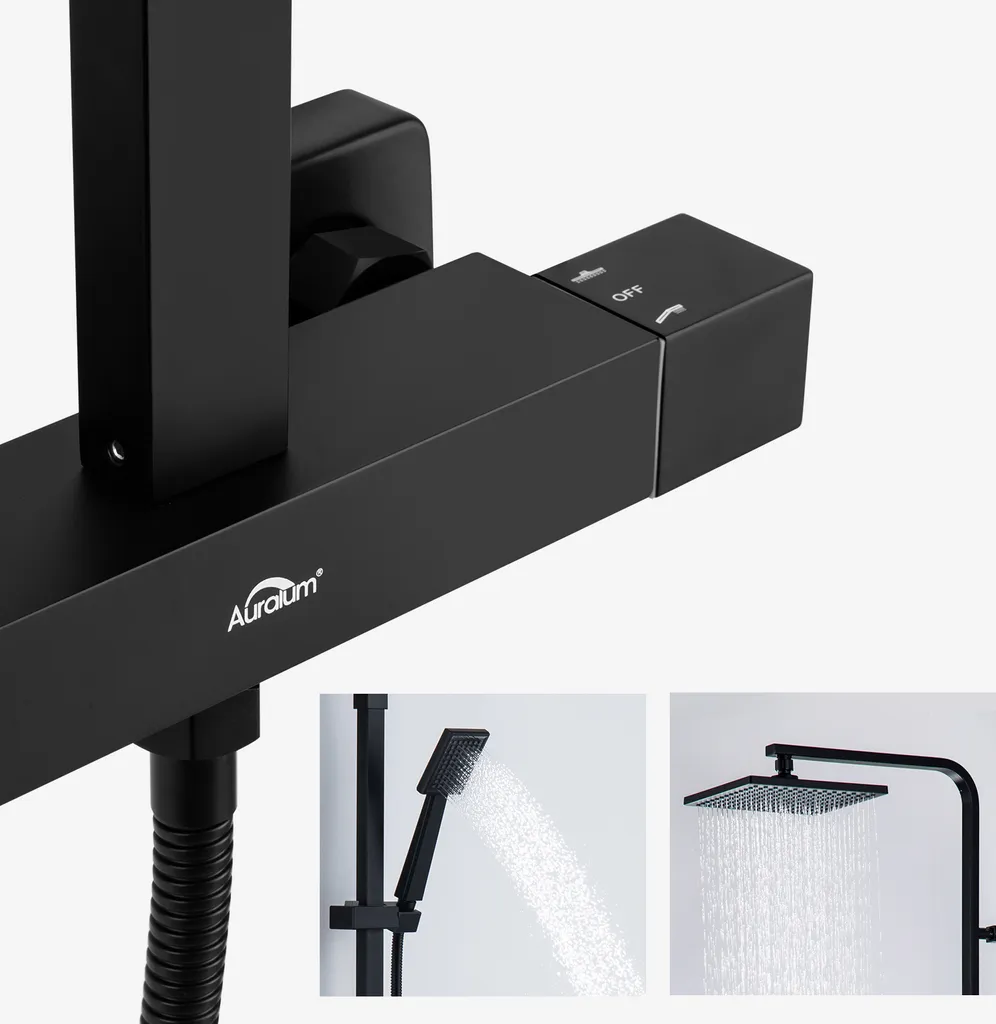 Duschsystem Mit 38 °C Thermostat Duscharmatur Regendusche Duschset Dusch Mit Handbrause, Schwarz 8 Duschsystem Mit 38 °C Thermostat Duscharmatur Regendusche Duschset Dusch Mit Handbrause, Schwarz – Bild 6