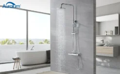 Duschsystem Mit Thermostat Regendusche Edelstahl Regenkopf Runde Duschsäule Duschgarnitur Duscharmatur Inkl. 3 Strahlarten Handbrause, Höhenverstellbar Duschstange -Vidailo Verkaufe d5120cf32e35017659da01a3f7ff8598