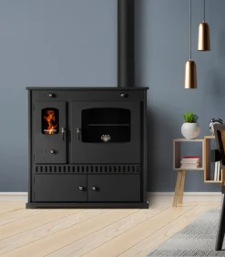 EEK A+ Kaminofen Mit Backfach Und Herdplatte Perfect Eco 7 KW Kamin Ofen Dauerbrandofen Werkstattofen Schwedenofen Hüttenofen Heizofen