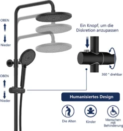 Schwarz Duschsystem Regendusche Mit Thermostat 40℃, Edelstahl Duscharmatur Set, Duschsäule Regendusche, Inkl. Verstellbar Duschstange Und Handbrause -Vidailo Verkaufe d7adae40a9a403326b9bae65a720a57c