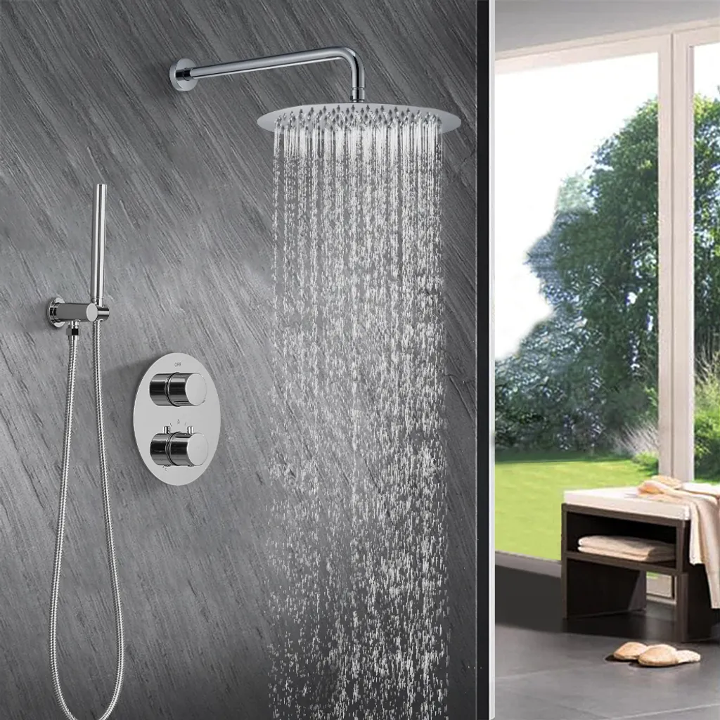 HOMELODY Regendusche Duschsystem Mit Thermostat Unterputz Duscharmatur Rund, Duschamaturenset Chrom Duschset Dusche 12 Zoll Kopfbrause, Anti-Verbrühungs-Duschsystem 7 HOMELODY Regendusche Duschsystem Mit Thermostat Unterputz Duscharmatur Rund, Duschamaturenset Chrom Duschset Dusche 12 Zoll Kopfbrause, Anti-Verbrühungs-Duschsystem – Bild 5