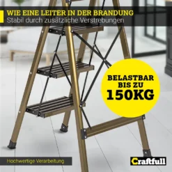 Craftfull Stehleiter CF-134A Champagner Edition Klappleiter 4 Stufen, Gummierte Standfüße, Alu Leiter Aluminiumleiter Aluleiter Mehrzweckleiter Multifunktionsleiter Haushaltsleiter Leiter -Vidailo Verkaufe da9425303f0e2d413468a48174a6ab8a