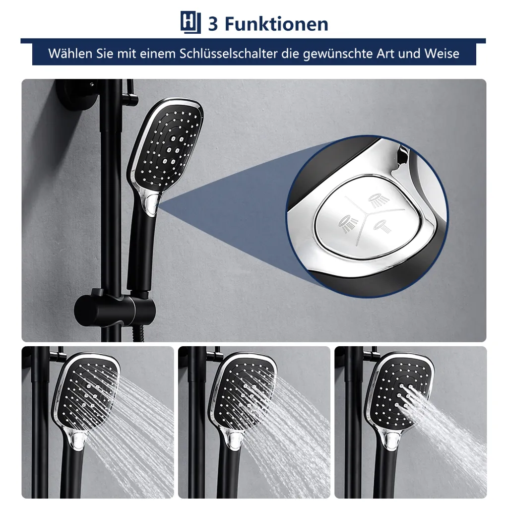 Duschsystem Mit LED Temperatur-Anzeige, Schwarz Duscharmatur Regendusche, Duschsäule Mit Regal, 3 Funktionen Duschset, Überkopfbrause, Edelstahl Verstellbarer Duschstange Für Badezimmer Dusche 8 Duschsystem Mit LED Temperatur-Anzeige, Schwarz Duscharmatur Regendusche, Duschsäule Mit Regal, 3 Funktionen Duschset, Überkopfbrause, Edelstahl Verstellbarer Duschstange Für Badezimmer Dusche – Bild 6