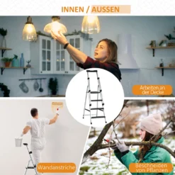 DURHAND Klapptritt Stehleiter Mit 4 Stufen Rutschfest Rostfrei Leiter Gerüstbock Mit Werkzeugablage Handlauf Bis 150 Kg Belastbar Inkl. Anti-Rutsch-Füße Alu 45,5 X 82 X 145 Cm -Vidailo Verkaufe dd4cd8678b3c431e4ee46672b82dae4a