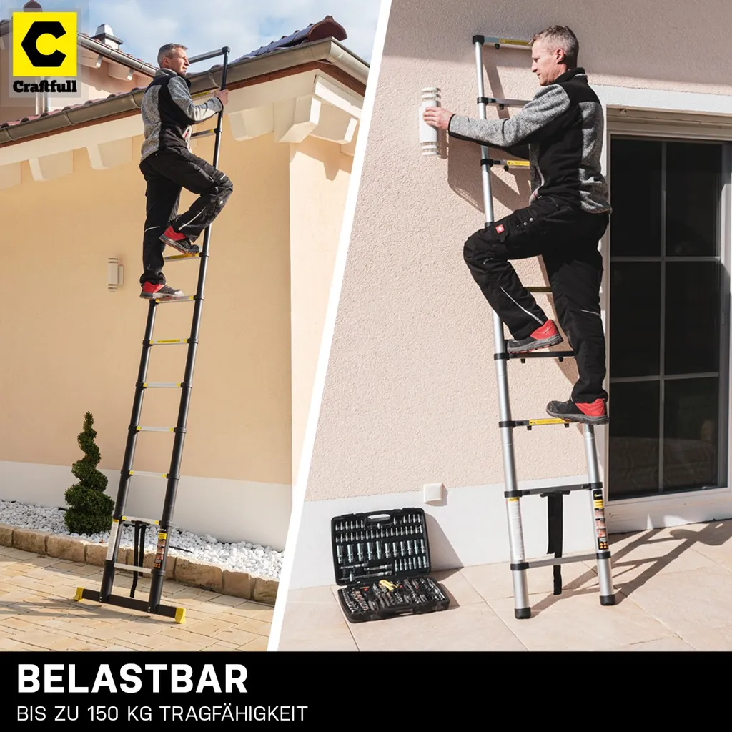 Craftfull Teleskopleiter CF-101B - Soft-Close-Funktion - Ausziehleiter Aus Aluminium (4.4 Meter) 7 Craftfull Teleskopleiter CF-101B - Soft-Close-Funktion - Ausziehleiter Aus Aluminium (4.4 Meter) – Bild 5