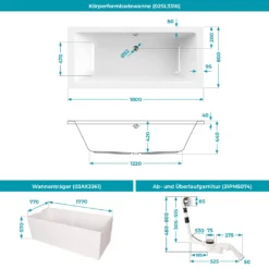 Calmwaters® Badewanne Komplettset 180x80 Cm Mit Wannenträger & Ablaufgarnitur, Duobadewanne Für 2, Set Acryl-Badewanne Rechteckig, Modern Select Rechteck Badewanne 180 X 80 Cm, Weiß, 99000158 -Vidailo Verkaufe e122d418da2ea84197ca407ff9bc207d