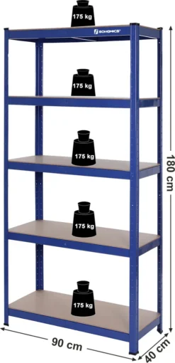 SONGMICS Lagerregal 180 X 90 X 40 Cm Bis 875 Kg Belastbar (175 Kg Pro Ablage), Schwerlastregal Mit 5 Regalböden, Regalsystem Mit Höhenverstellbaren Ablagen Blau GLR40Q -Vidailo Verkaufe e2311b2903358da52eaaf47aa86a1599