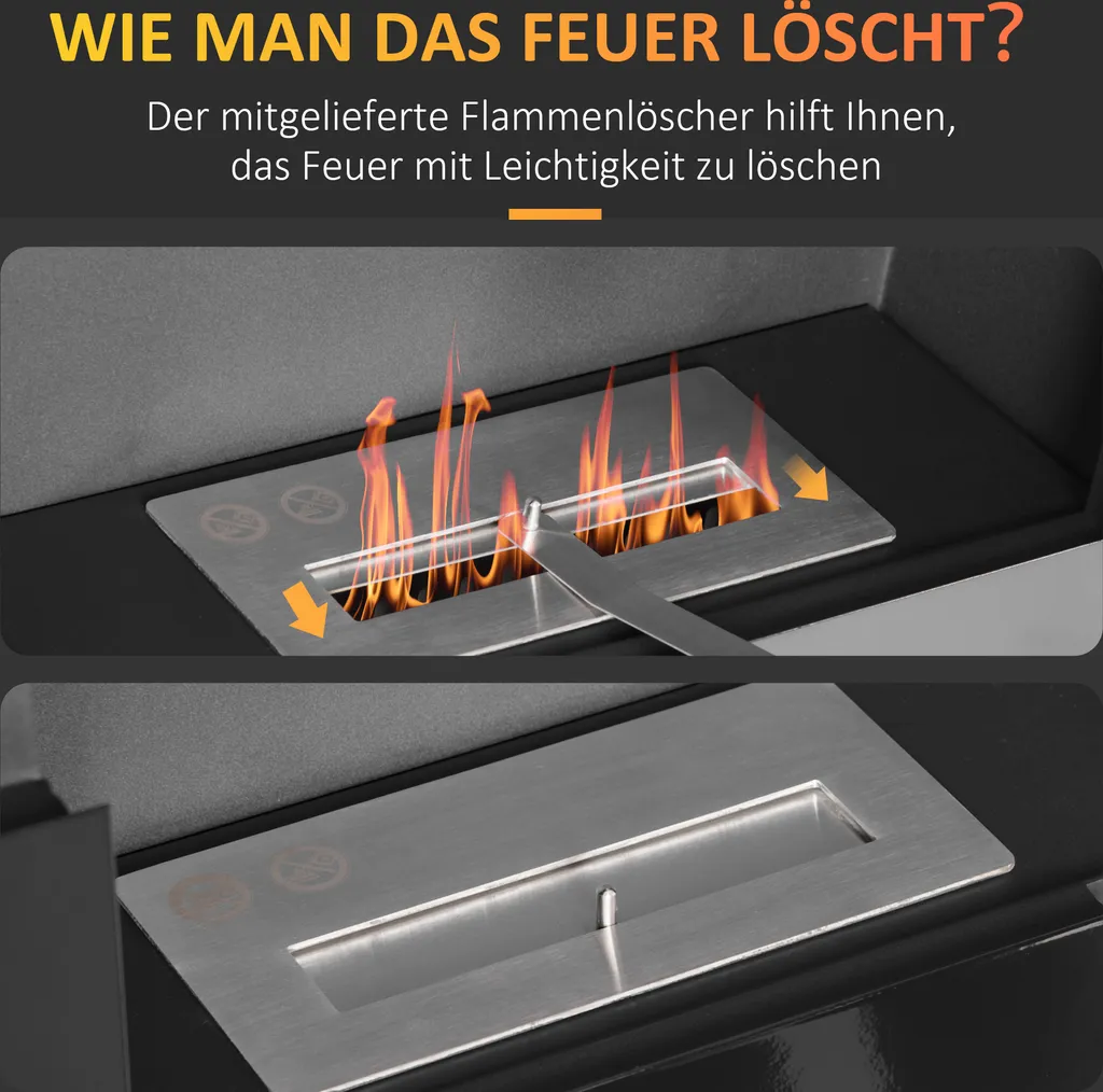HOMCOM 3L Ethanol-Kamin Feuerschale Wandkamin 3Std.Ethanol Kamin 20-25m² Wärmedeckung Mit Löschhilfe Indoor Metall Schwarz 90 X 18 X 60 Cm 7 HOMCOM 3L Ethanol-Kamin Feuerschale Wandkamin 3Std.Ethanol Kamin 20-25m² Wärmedeckung Mit Löschhilfe Indoor Metall Schwarz 90 X 18 X 60 Cm – Bild 5