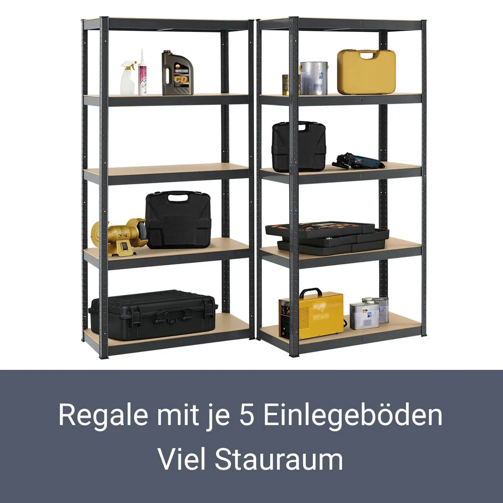 Juskys Lagerregal Basic 2er Set 180x90x40 Cm Grau – 2 Schwerlastregale Mit 10 Böden – Max. 1750 Kg - Metall Verzinkt - Regale Kellerregal Metallregal 5 Juskys Lagerregal Basic 2er Set 180x90x40 Cm Grau – 2 Schwerlastregale Mit 10 Böden – Max. 1750 Kg - Metall Verzinkt - Regale Kellerregal Metallregal – Bild 3