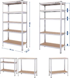 SONGMICS Lagerregal, 180 X 90 X 40 Cm, Bis 875 Kg Belastbar (175 Kg Pro Ablage), Schwerlastregal Mit 5 Regalböden, Aufbewahrungsregal, Regalsystem, Höhenverstellbar, Garage, Keller, Silber GLR40SV -Vidailo Verkaufe e7dd3441d5f5fb8f9275c0ea02def5a0