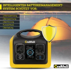 Craftfull Powerstation Adventure CP-600 Schwarz/Gelb, 595 Wh, 600 Watt, Tragbar, Lithium-Akku, Steckdose, USB -Vidailo Verkaufe e88de76e38cabd2855b87e0f3b983813