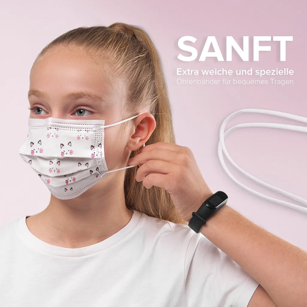 Medizinische Mundschutz Für Kinder -Maske Typ IIR, OP-Masken Kätzchen Weiß, Hergestellt In Deutschland - 50 Stück 10 Medizinische Mundschutz Für Kinder -Maske Typ IIR, OP-Masken Kätzchen Weiß, Hergestellt In Deutschland - 50 Stück – Bild 8