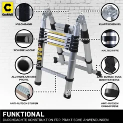 Craftfull Klapp-Teleskopleiter CF-102A - Aluminium - Klappleiter Und Anlegeleiter - Inkl. Tragetasche - Stehleiter - Mehrzweckleiter - 2 X 2.8 Meter (Total 5.6 M) 11 Craftfull Klapp-Teleskopleiter CF-102A - Aluminium - Klappleiter Und Anlegeleiter - Inkl. Tragetasche - Stehleiter - Mehrzweckleiter - 2 X 2.8 Meter (Total 5.6 M) -Vidailo Verkaufe ebb6fcc7d5566eea2f88d9d51e879892