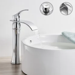 Wasserfall Waschtischarmatur, Hoher Auslauf Wasserhahn Bad Chrom, Mischbatterie Waschbeckenarmatur Für Badezimmer, Einzigartiges Design Einhandmischer