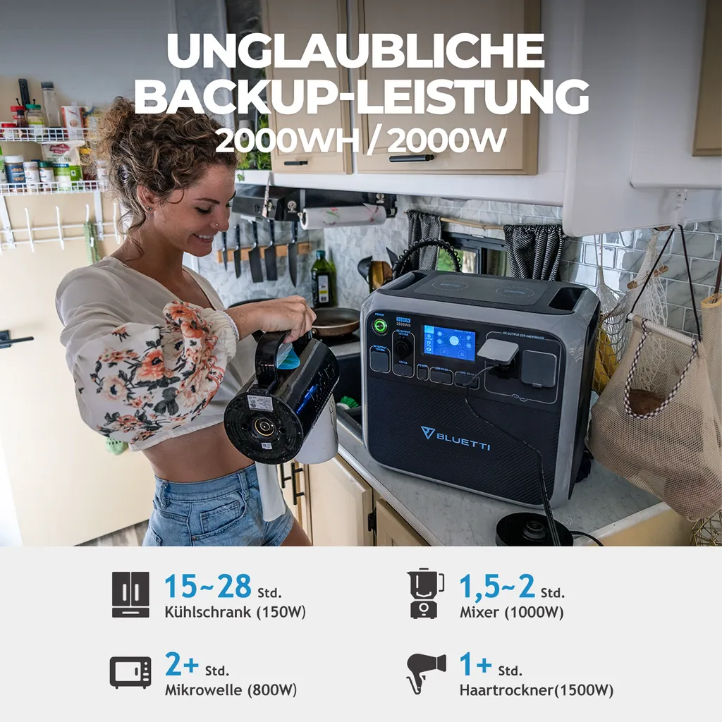 BLUETTI AC200P Tragbares Stromerzeuger 2000Wh Solar Generator Mit Solarpanel Kit Mit 3pcs 120W PV120 Solarmodule Foldable Solar Panel, 2000W Portable Power Station Für Notstromversorgung Camping Wohnwagen Wohnmobil 4 BLUETTI AC200P Tragbares Stromerzeuger 2000Wh Solar Generator Mit Solarpanel Kit Mit 3pcs 120W PV120 Solarmodule Foldable Solar Panel, 2000W Portable Power Station Für Notstromversorgung Camping Wohnwagen Wohnmobil – Bild 2