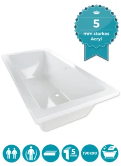 Calmwaters® Rechteck-Badewanne 190x90 Cm, Acrylwanne Modern Square 2, Duo-Badewanne Für Zwei Personen, Ergonomische Körperformbadewanne, Maße 190 X 90 Cm, Rechteckbadewanne Weiß, 02SL3322 -Vidailo Verkaufe eeb9a3fb88b614aeee6206c2a3d1e324