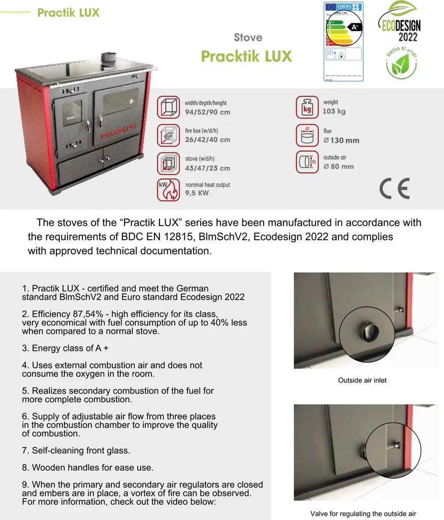 Kaminofen Mit Backfach Und Herdplatte Pracktik Lux Rot Holzofen 9,5 KW Kamin Ofen Dauerbrandofen Werkstattofen Schwedenofen Hüttenofen Heizofen 11 Kaminofen Mit Backfach Und Herdplatte Pracktik Lux Rot Holzofen 9,5 KW Kamin Ofen Dauerbrandofen Werkstattofen Schwedenofen Hüttenofen Heizofen – Bild 9
