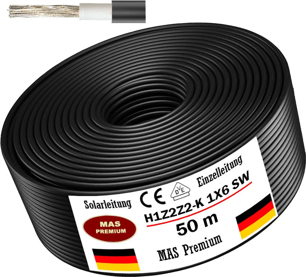 50m Solarleitung Solarkabel H1Z2Z2-K 6 Mm² Schwarz Photovoltaik Halogenfrei 3 50m Solarleitung Solarkabel H1Z2Z2-K 6 Mm² Schwarz Photovoltaik Halogenfrei