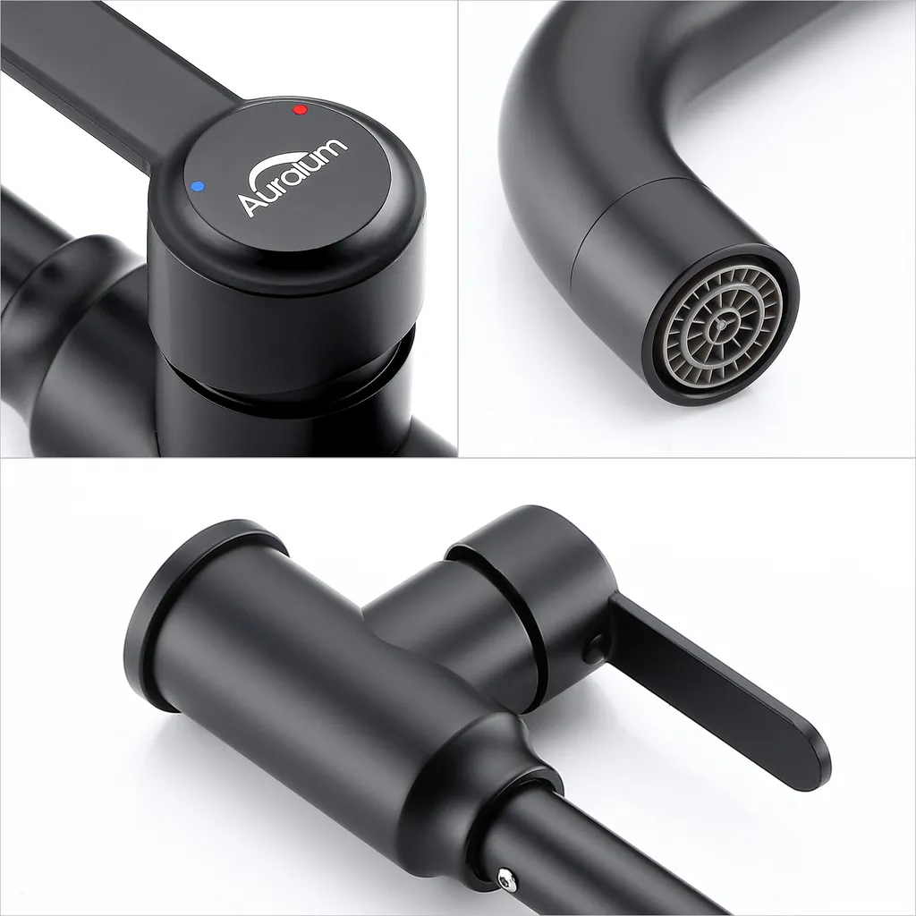 Auralum 360° Drehbar Armatur Für Küche Und Waschbeken, Badarmatur Einhebel-Waschtischmischer, Schwarz 6 Auralum 360° Drehbar Armatur Für Küche Und Waschbeken, Badarmatur Einhebel-Waschtischmischer, Schwarz – Bild 4