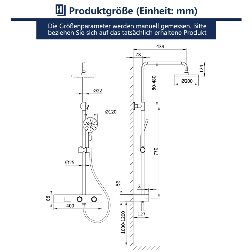 Duschsystem Mit LED Temperatur-Anzeige, Schwarz Duscharmatur Regendusche, Duschsäule Mit Regal, 3 Funktionen Duschset, Überkopfbrause, Edelstahl Verstellbarer Duschstange Für Badezimmer Dusche 7 Duschsystem Mit LED Temperatur-Anzeige, Schwarz Duscharmatur Regendusche, Duschsäule Mit Regal, 3 Funktionen Duschset, Überkopfbrause, Edelstahl Verstellbarer Duschstange Für Badezimmer Dusche – Bild 5