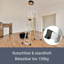 Juskys Aluminium Multifunktionsleiter 4x4 Stufen - 4,7 M Länge Klappbar – Leiter 4-teilig Bis 150 Kg - Gelenkleiter Klappleiter Stehleiter Aluleiter -Vidailo Verkaufe f2fe5a70d9563142dedc757cd2f5fa74